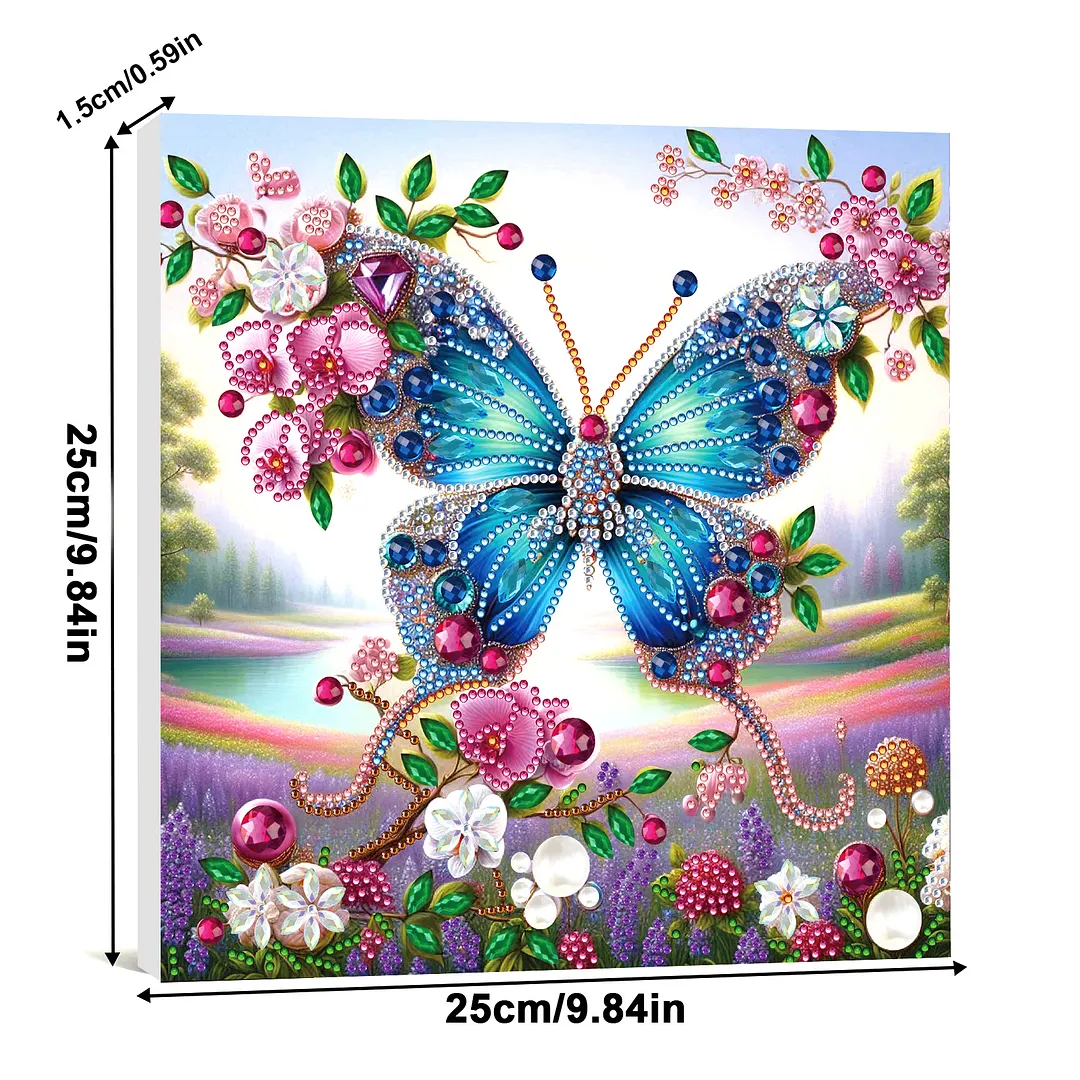 Butterfly DIY Special Shape Drill Diamond Art Pearl Painting Kit with Frame 25x25cm Art Craft Pearl Diamond Painting for Adults Beginners Home Decor