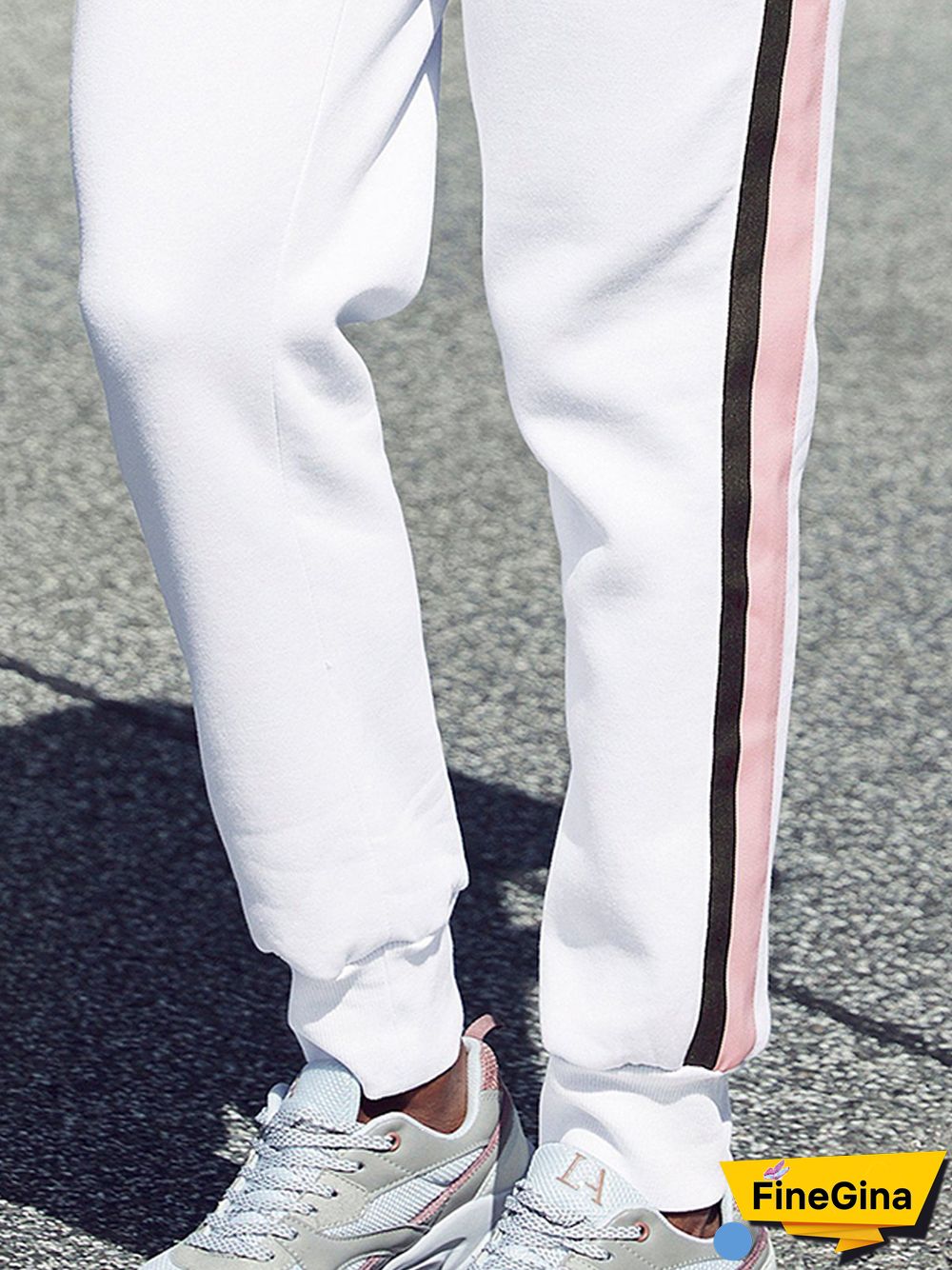 Plain Color-block Plus Size Casual Sweatpants