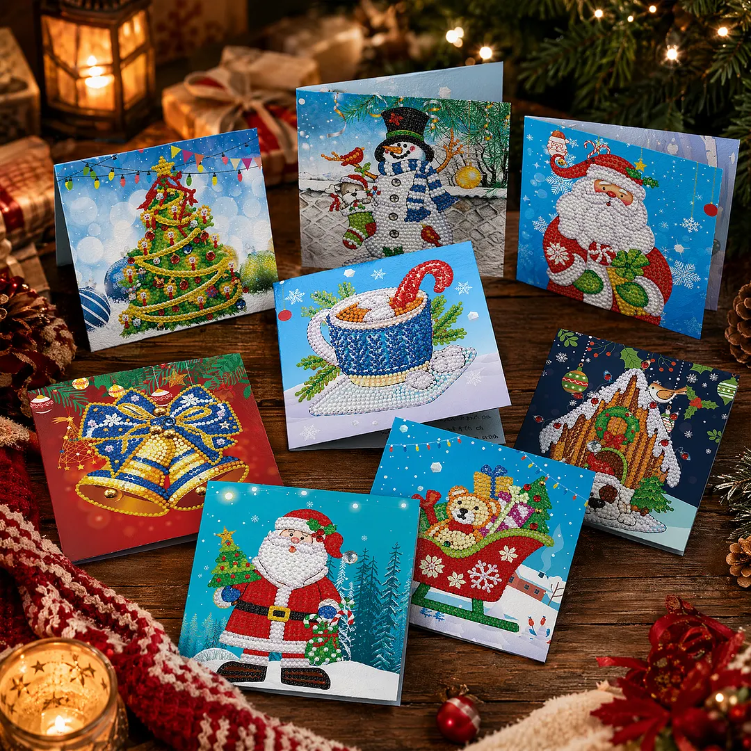 8PCS Christmas Tree DIY Diamond Painting Greeting Card Kits with Envelopes Diamond Art Greeting Cards Diamond Art Cards Kits for Adults DIY Crafts Family Friend Gifts