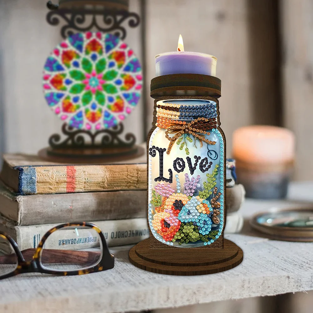 Wooden Love Flower Bottle 5D DIY Diamond Painting Candle Holder Decor for Adults
