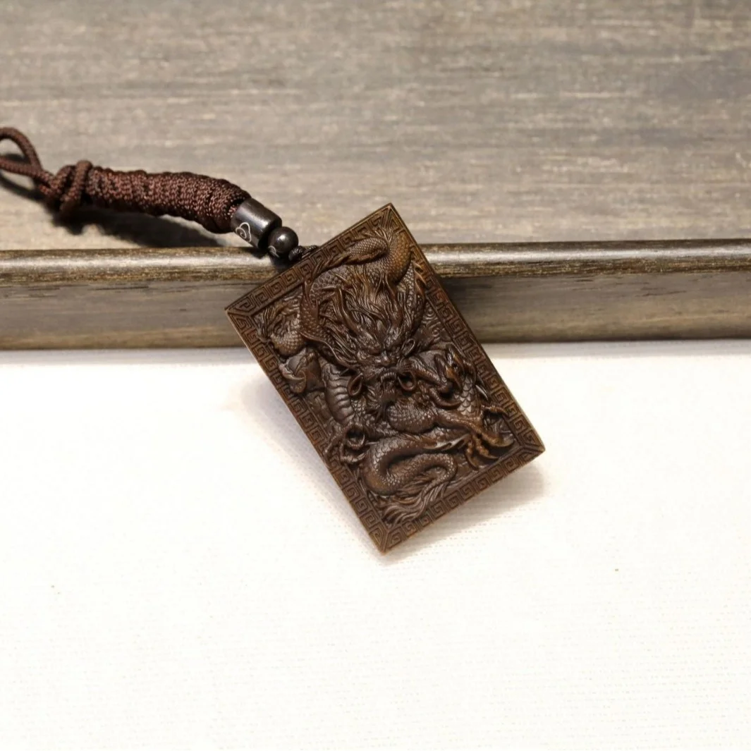 Fusen Red Clay Agarwood Sinking Grade Finely Carved Dragon Amulet Pendant Necklace