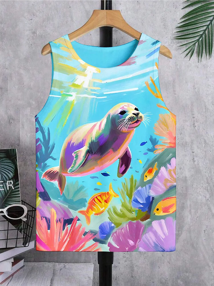 Men's Fish Seal Art Print Tank Top