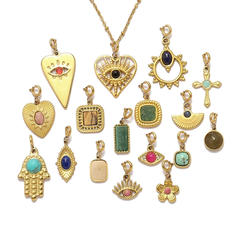 3 PCS/Package 15 * 33mm Titanium Steel Natural Stone Heart Shape Eye Pendant Jewelry Accessories