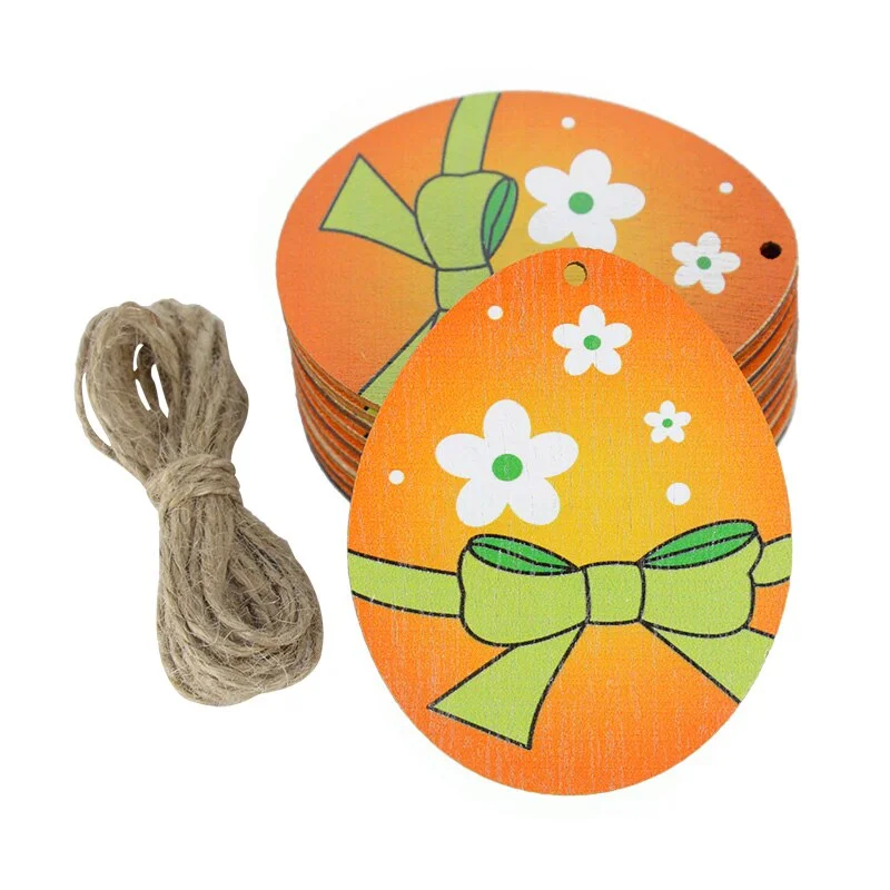 10pcs Wooden Easter Egg Wood Slices Pendant Ornaments Wedding Party Decoration Graffiti Egg Craft Hanging Kids Gift Easter Party