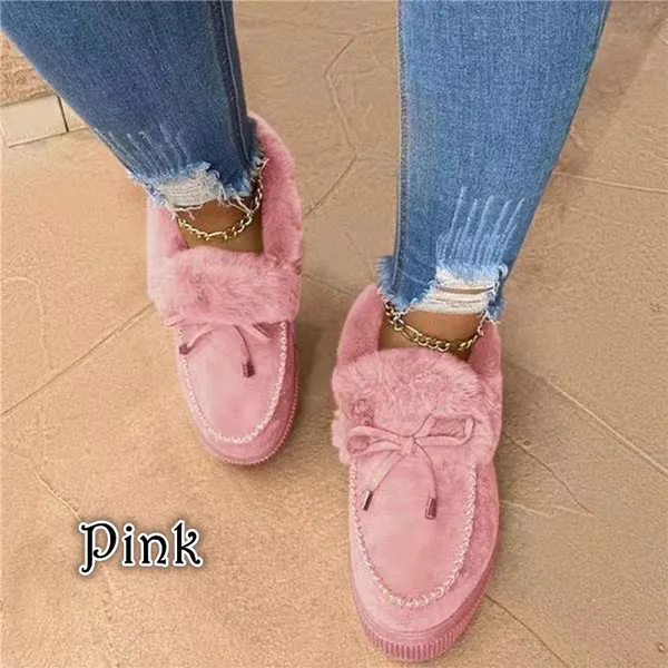 Winter Women Fashion Flat Shoes Suede Women Cute Soft Fur Padded Shoes Slip On Platform Ladies Casual Shoes