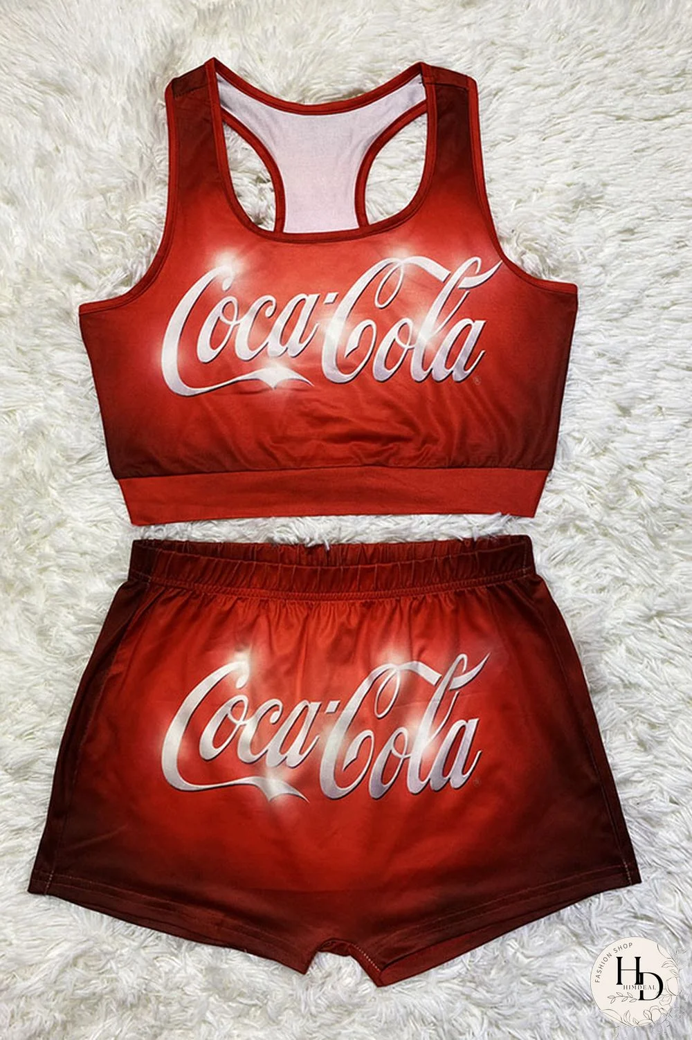 Red-green Sexy Print Straight Sleeveless Two Pieces