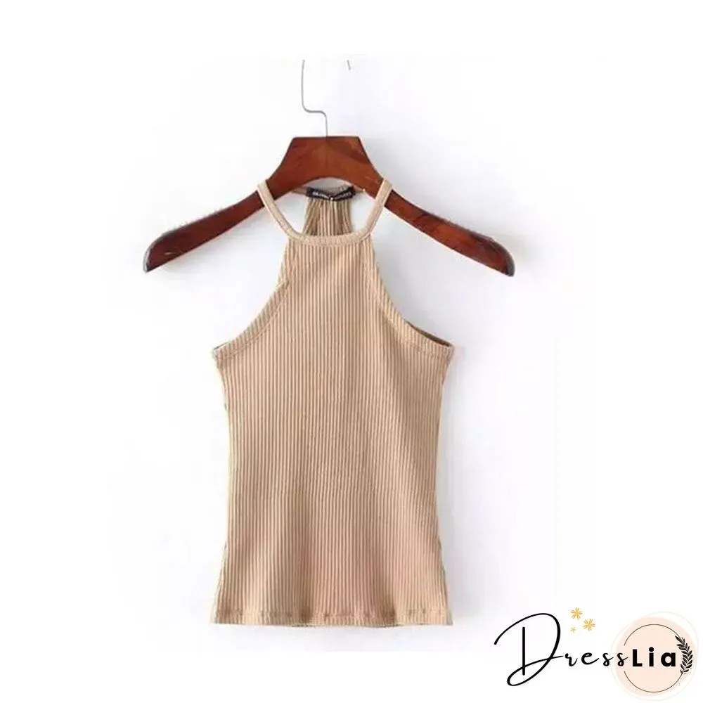 Summer Casual Knit Basic Tank Top Women Ribbed Stretchy Solid Sport Summer Crop Top Off Shoulder Sexy T Shirt