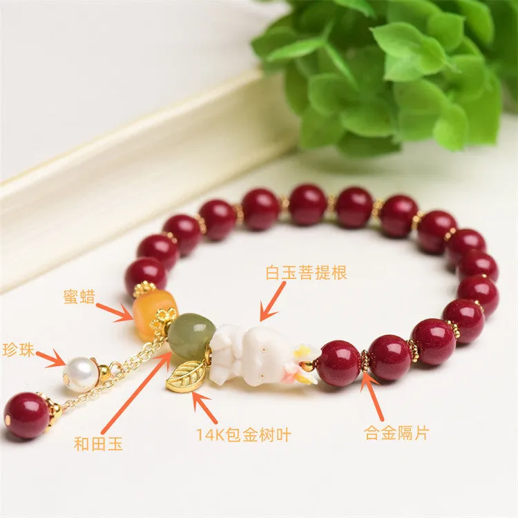 Leaf Pearl Jade Amber Rabbit Luck Wealth Bracelet
