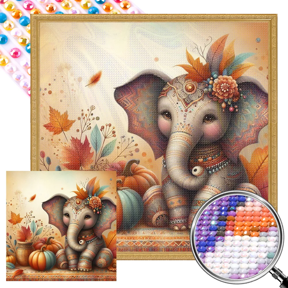 Full Round Partial AB Diamond Painting - Autumn Elephant(Canvas|45*45cm)