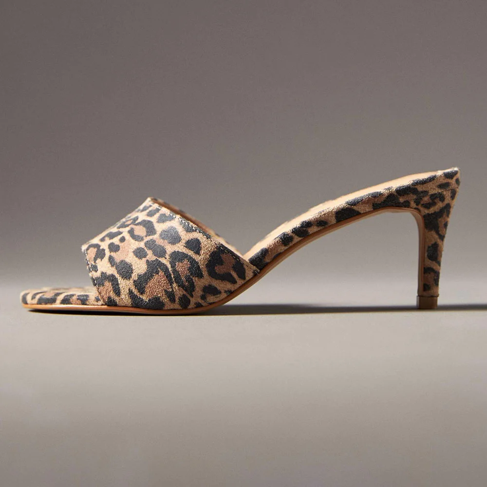 Vegan Suede Leopard Print Kitten Heel Slide Shoes for Women