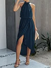 Split-Front Halterneck Midi Dress