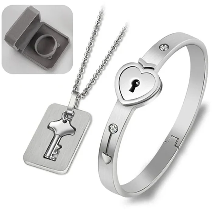 Couple Bracelet & Necklace Combination Key Unlocking Design Special Gift for Him/Her