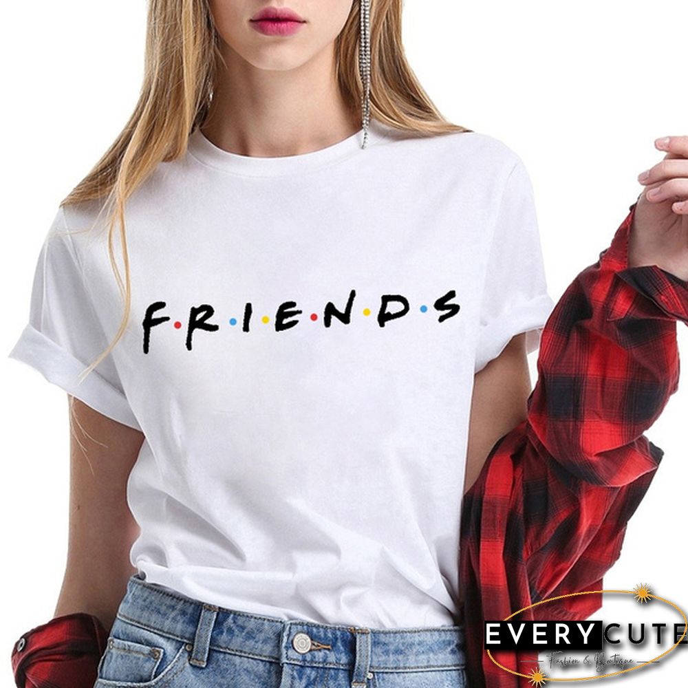 Women's Fashion Printed Friends Print T-shirts Summer Casual Loose Round Neck Creative Personalized T-shirts