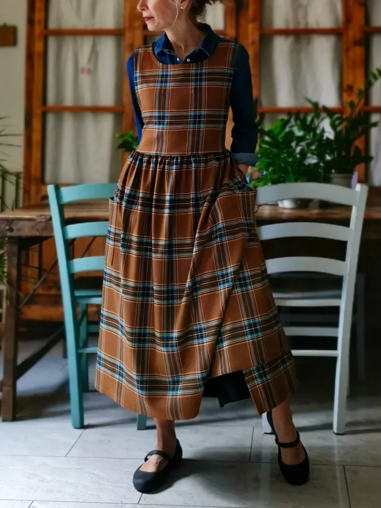 Brown and Blue Tartan Apron