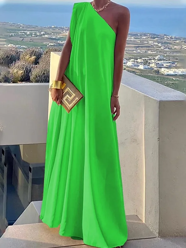 Women's Party Dress Black Dress White Dress Long Dress Maxi Dress Black White Green Sleeveless Pure Color Cold Shoulder Summer One Shoulder Fashion Vacation 2023 S M L XL