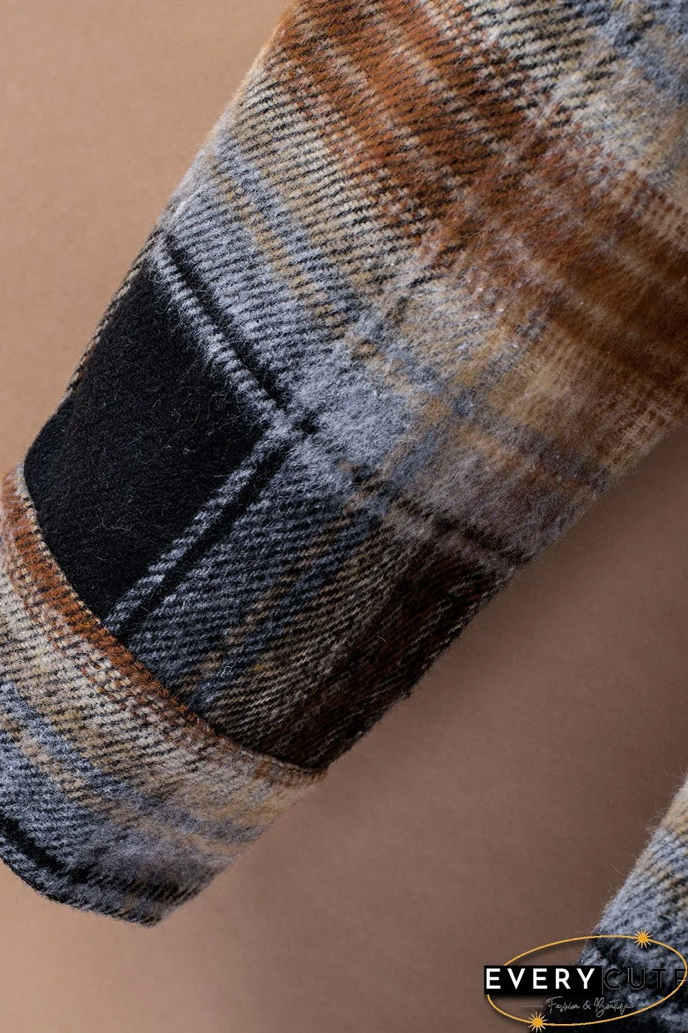 Oversize Rounded Hem Plaid Shirt with Slits