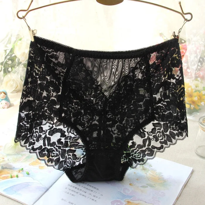 Ladies Sexy Mesh Panties High-waist Seamless Lace Underwear Briefs Transparent Silk Women Cotton Health Knickers Lingerie XXXL