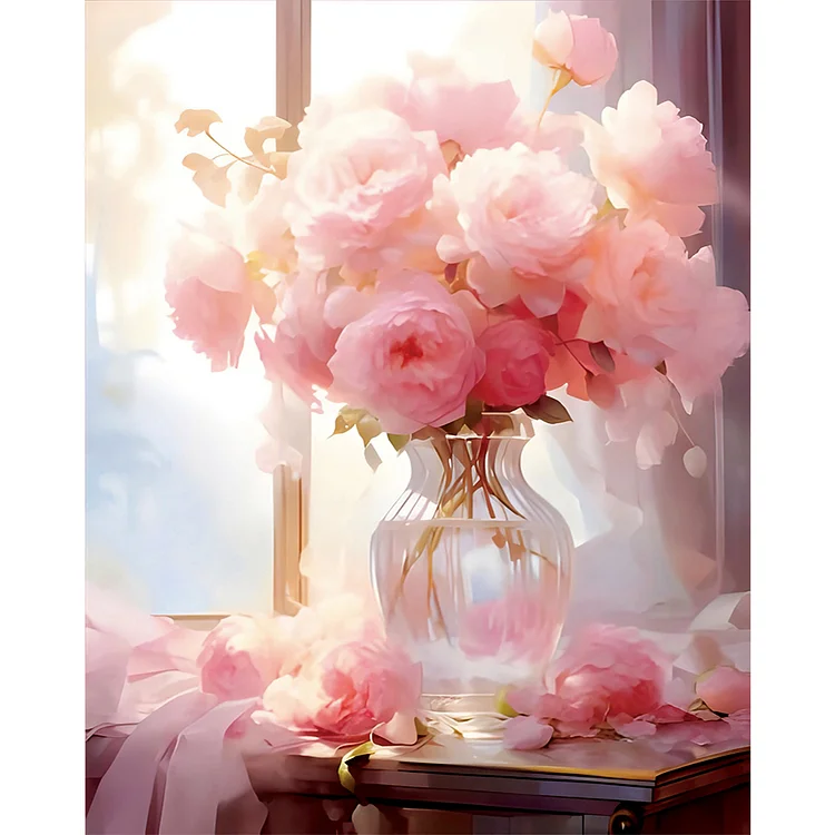 【Mona Lisa Brand】Pink Flower Full House 11CT Stamped Cotton/ Silk Cross Stitch 50*61CM