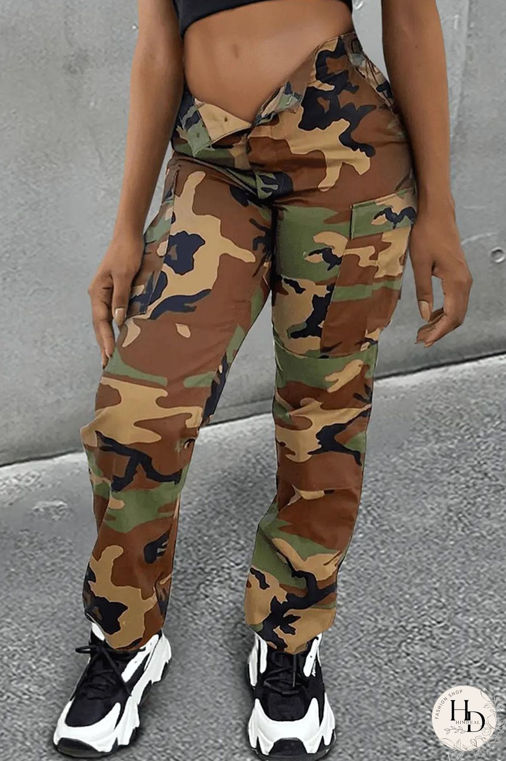 Camouflage Casual Print Camouflage Print Patchwork Plus Size