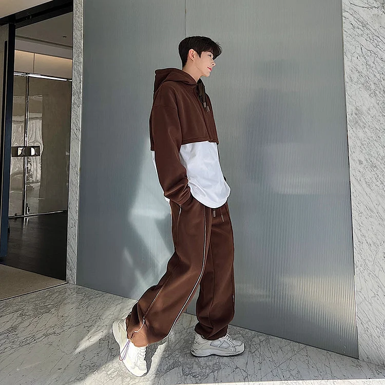 Dawfashion Techwear Streetwear-Early Spring Original Korean Version Heavy Pile Thick Knitted Sweatshirt Sweatpants Suits-Streetfashion-Darkwear-Techwear