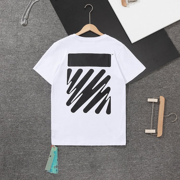 Off White T Shirt Wave Reduction Strip Printed Short Sleeve