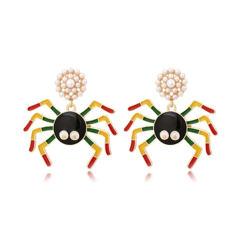 1 Pair Halloween Hip-Hop Funny Insect Spider Enamel Plating Inlay Alloy Artificial Pearls Drop Earrings