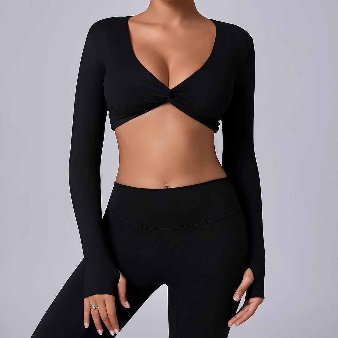Toloer Toloer Show Chest Yoga Sports Top Set Fingers High Elasticity Sense Of Running Fast Dry Yoga Fitness Long Sleeve Women-Outfit Ideas