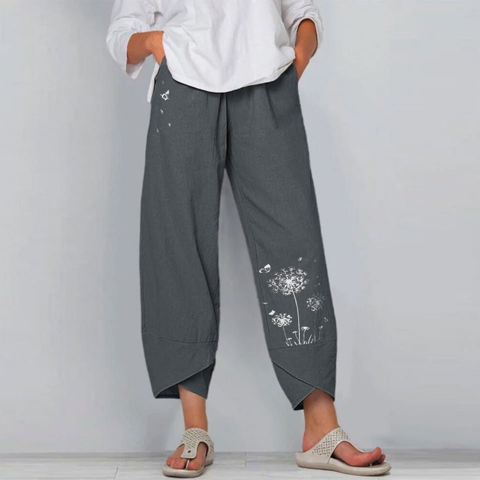 Summer Casual Loose Cotton And Printed Wide-leg Pants Women's