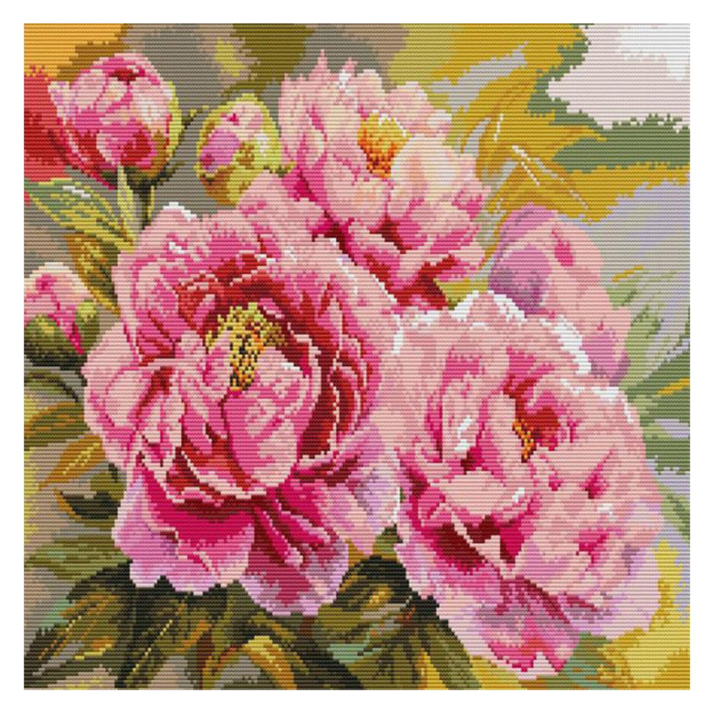 

Pink Peony - 11CT Stamped Cross Stitch - 61*48CM, 501 Original