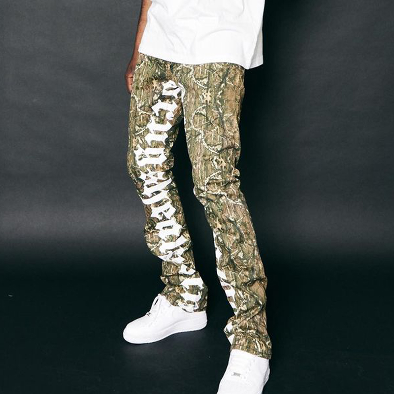 Vintage Jungle Camouflage Stack Graphic Flared Trousers - SOPULA