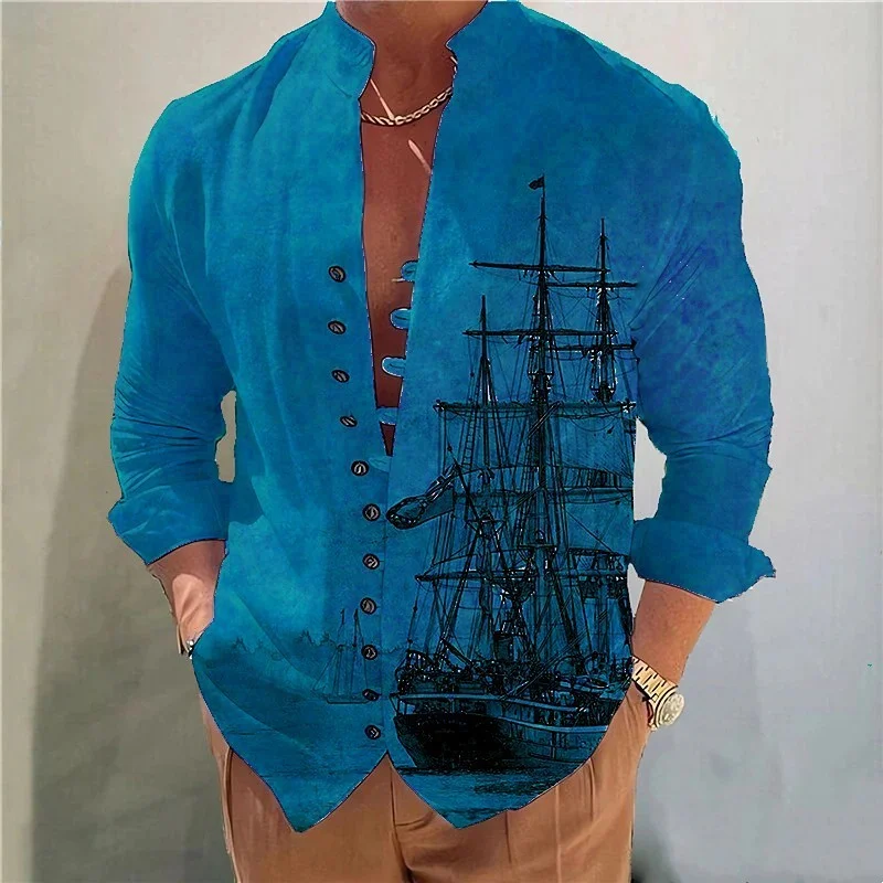 Men's Stylish Casual Sailing Print Shirt