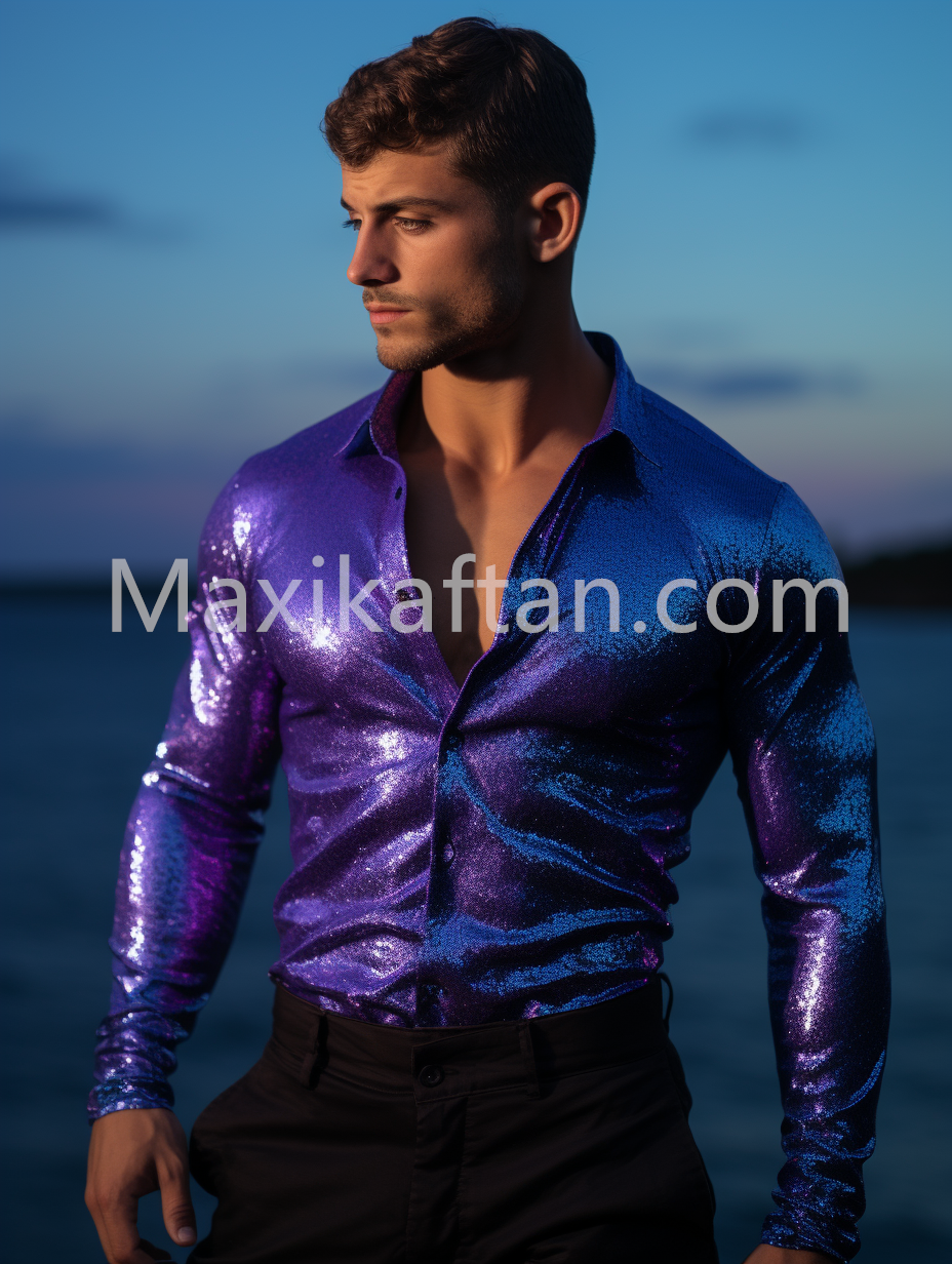 Men's Purple Long Sleeve Party Shirt