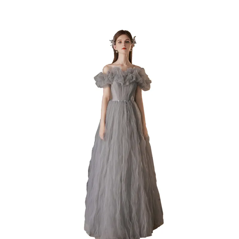 Brownm 2025 New Spring Fairy Temperament Engagement High-End Design Student Art Exam Host Banquet Evening Dress Dress Dress Woman