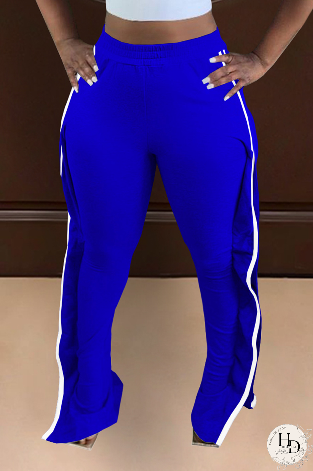 Blue Casual Solid Patchwork Boot Cut High Waist Speaker Solid Color Bottoms
