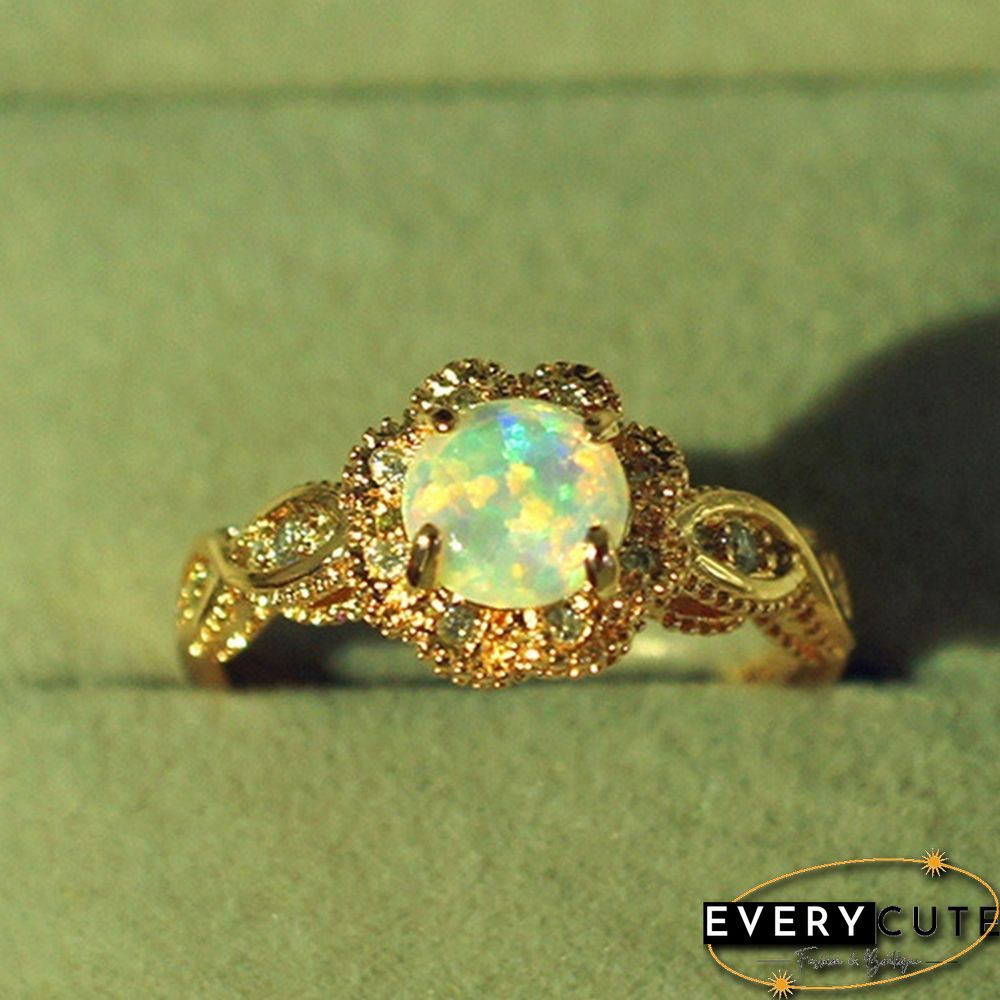 Gorgeous 14K Solid Gold Ring Rare Beautiful Fire Opal Diamond Jewelry Birthday Anniversary Gift Promise Cocktail Engagement Rings Wedding Band For Women Size 6 - 10