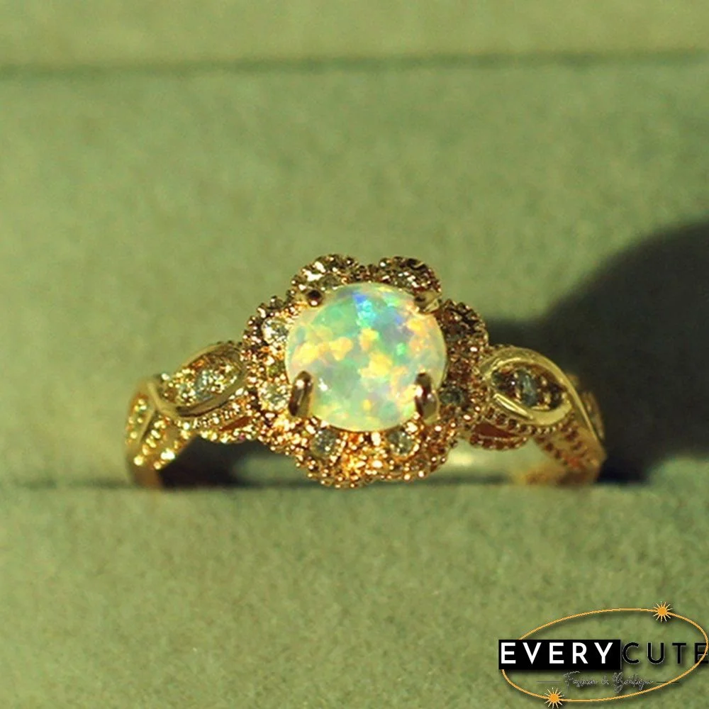 Gorgeous 14K Solid Gold Ring Rare Beautiful Fire Opal Diamond Jewelry Birthday Anniversary Gift Promise Cocktail Engagement Rings Wedding Band For Women Size 6 - 10