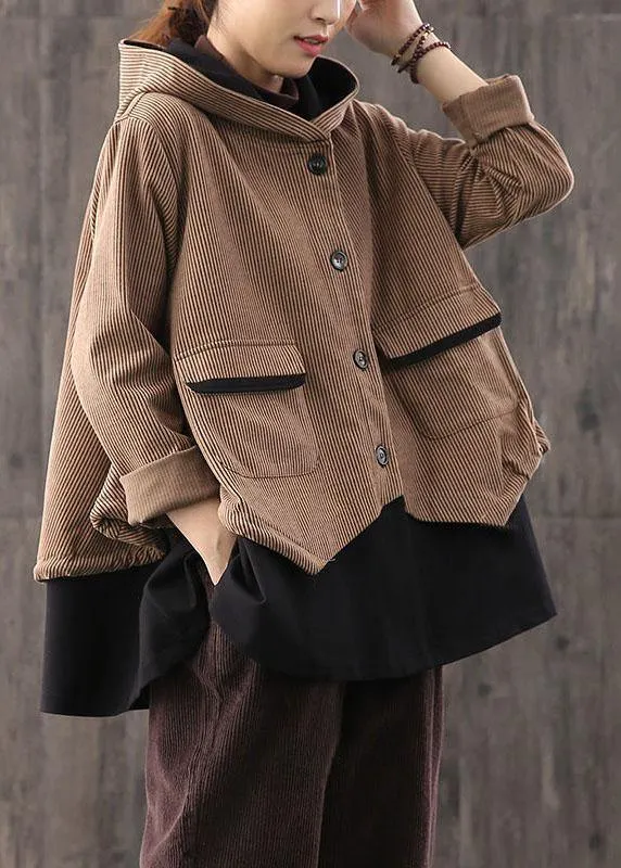 Simple Coffee retro Loose Button Fall Coat