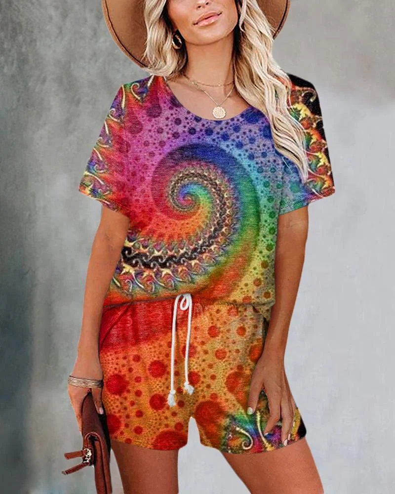 Women's Casual Printed Short Sleeve Suits-030701