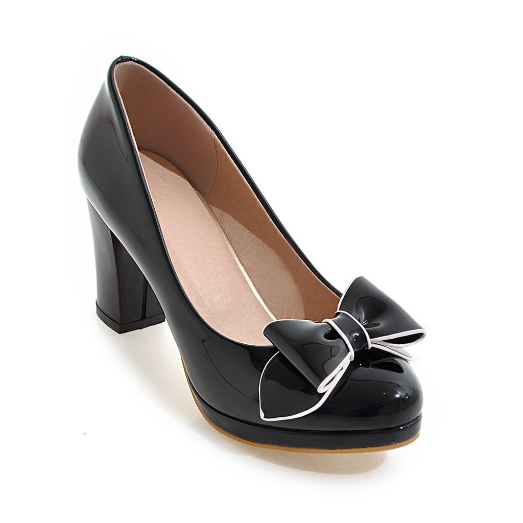 GOOSHOE Sweet Candy Colored Low-Cut Bowknot Chunky Heels Shoes