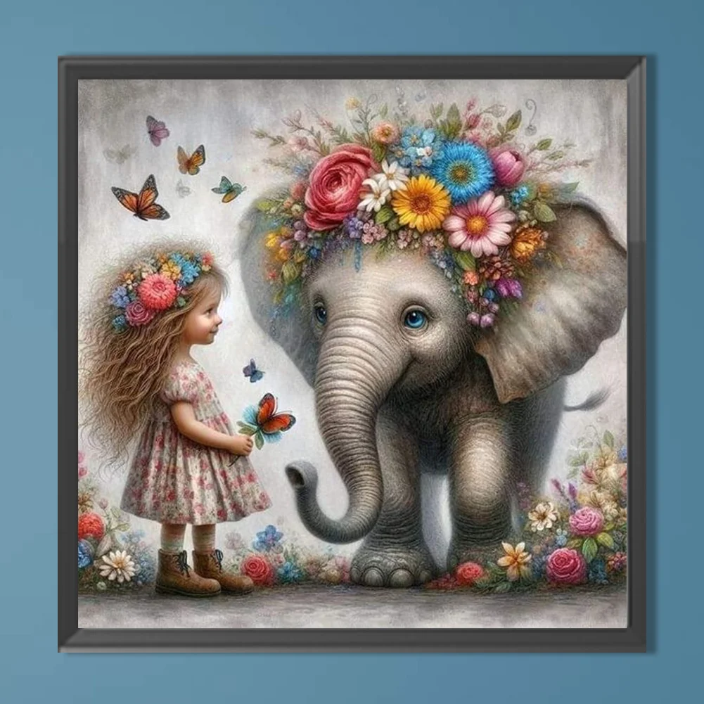 Diamond Painting - Full Round Drill - Girl Elephant(Canvas|40*40cm)