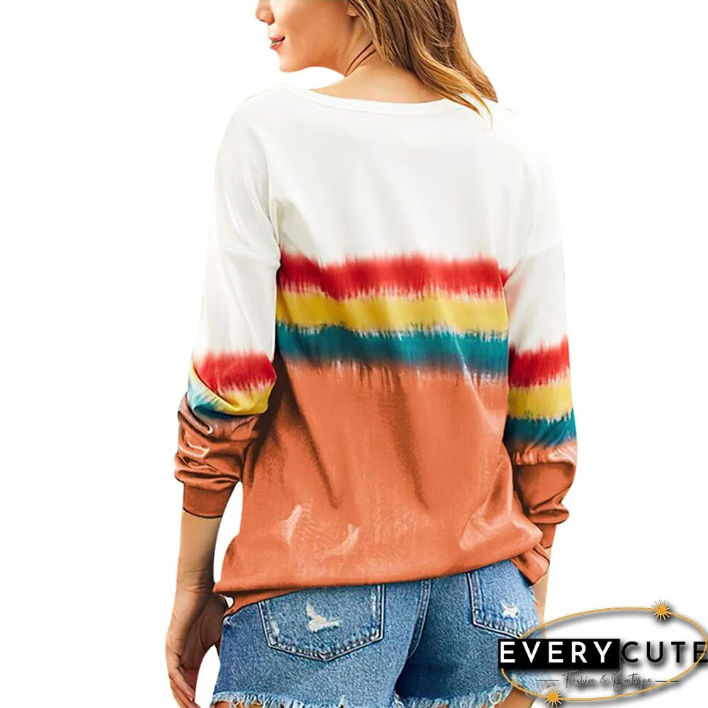 Orange Rainbow Ombre Long Sleeve Tops