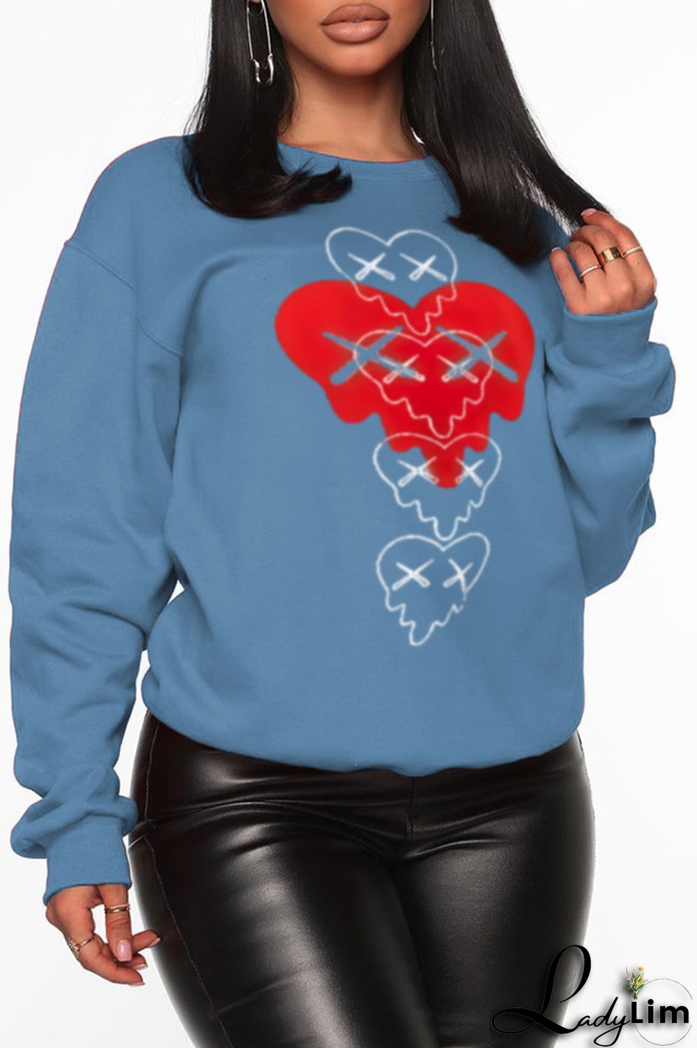 Grey Fashion Vintage Print Patchwork O Neck Tops