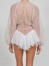 Deep V-Neck Elegant Polka Dot See-Through Falbala Mini Dress