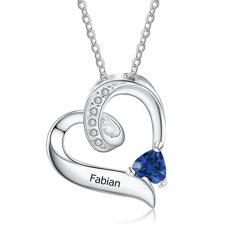 Sapphire Birthstone Necklace Love Necklace 1 Stone Engraved Name Personalized Pendant September Birthday Gifts
