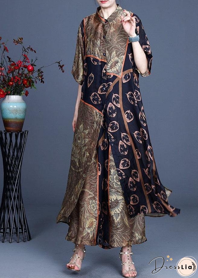 Italian Black Print Button long shirts Wide Leg Two-Piece Set