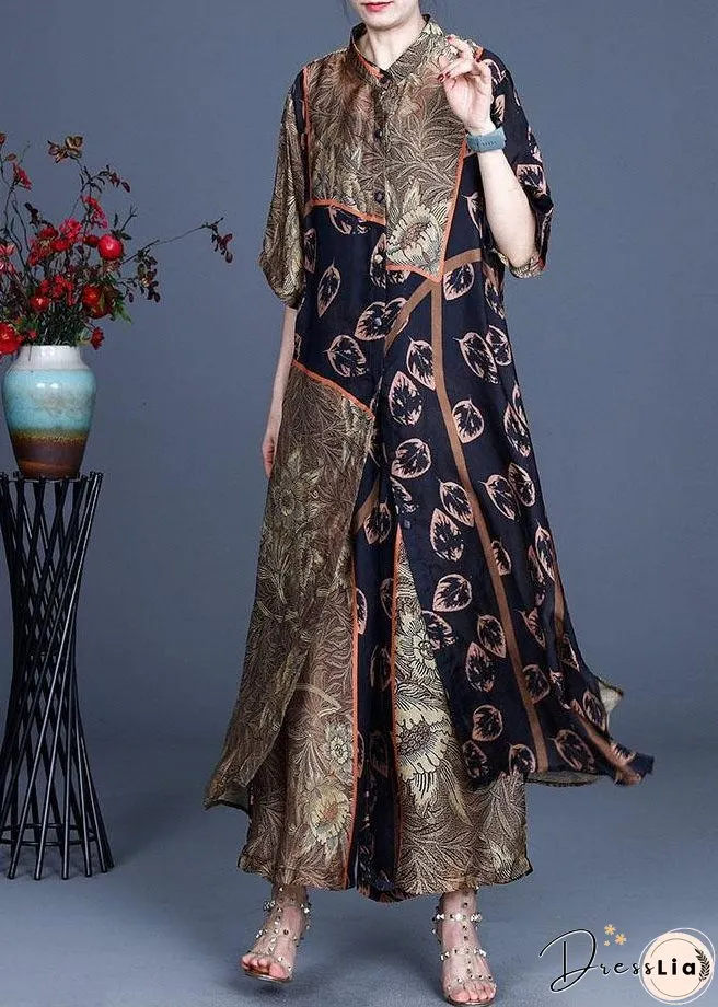 Italian Black Print Button long shirts Wide Leg Two-Piece Set