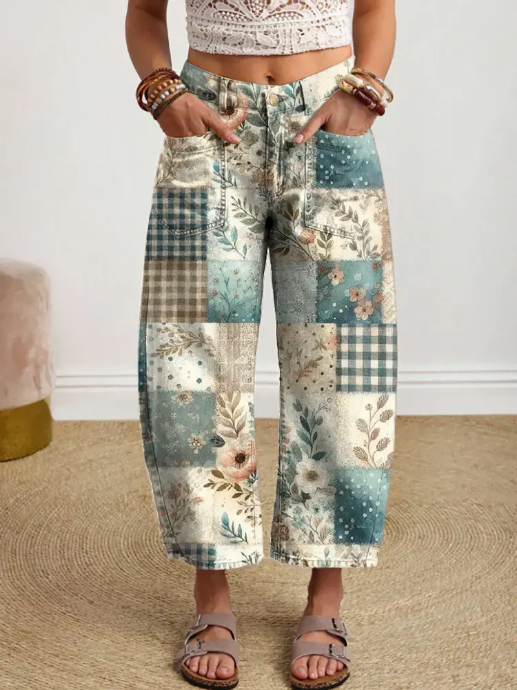 Ethnicity Geometry Flowers Patchwork Women's Art Print Jeans
