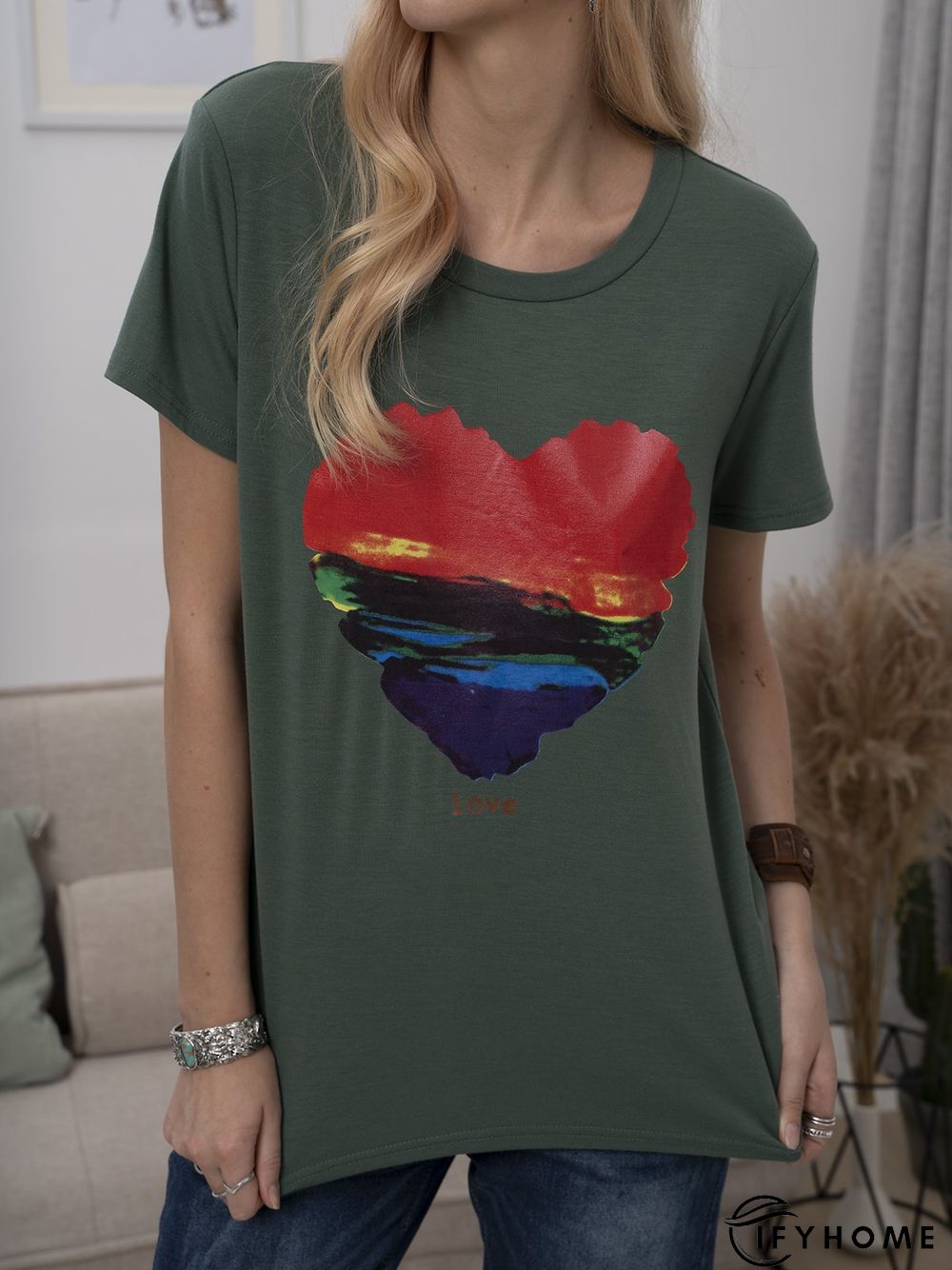 Plus Size Cotton-Blend Short Sleeve Geometric Casual T-shirt | IFYHOME