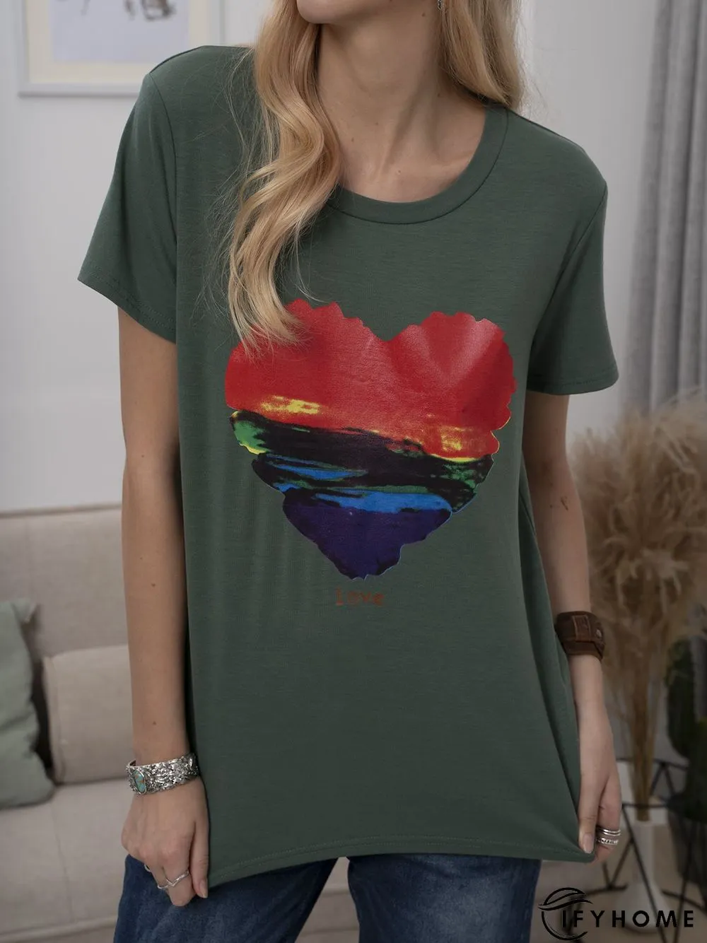 Plus Size Cotton-Blend Short Sleeve Geometric Casual T-shirt | IFYHOME
