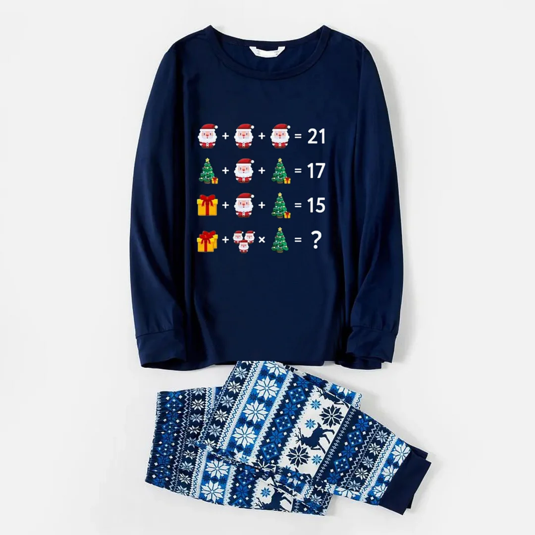 Cute Family Christmas Pattern Print Blue Family Christmas Matching Pajamas